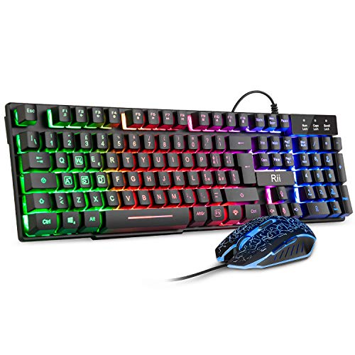 Rii Gaming RK108 RK100+ Tastatur und Gaming-Maus, LED-Hintergrundbeleuchtung, einstellbare Empfindlichkeit bis zu 3.200 DPI von Rii