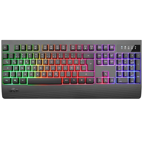 Rii Gaming Tastatur Kabellos Beleuchtet, Tastatur Keyboard Büro mit QWERTZ, Wireless Keyboard Gaming Geschenke ist 2,4GHz Verbindung, Funktastatur Office mit 1800mA Aufladbarer Akku von Rii