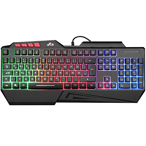 Rii Gaming Tastatur USB Regenbogen beleuchtete Tastatur, 19 Anti-Ghosting, Keyboard Für PC/Laptop/PS4/Xbox One (Deutsches Layout) von Rii