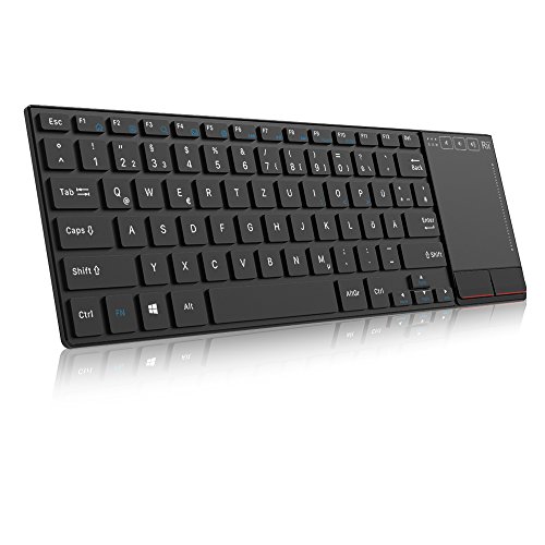 Rii K22 dünne kabellose Funk Tastatur mit integriertem Touchpad + Maustasten im Metall Gehäuse - flaches Tasten Design - schwarz - deutsches QWERTZ Layout von Rii