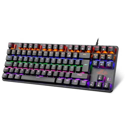 Rii Mechanische Tastatur Gaming Keyboard, Gaming Tastatur Kabel mit QWERTZ, Tastatur Mechanisch mit Blaue Schalter, Keyboard Gaming Tastatur 75 Prozent mit RGB von Rii