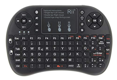 Rii Mini i8+ Bluetooth (italienisches Layout) - Mini-Tastatur mit Hintergrundbeleuchtung mit Touchpad-Maus für Tablet, Smartphone, Mini-PC, Computer, Playstation, HTPC - Schwarz von Rii