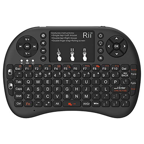 Rii Mini i8+ Wireless (QWERTY US Layout) - Mini Beleuchtete Tastatur mit Multi-Touch Maus-Pad für Smart TV, Mini PC, HTPC, Computer und Konsolenspiele von Rii