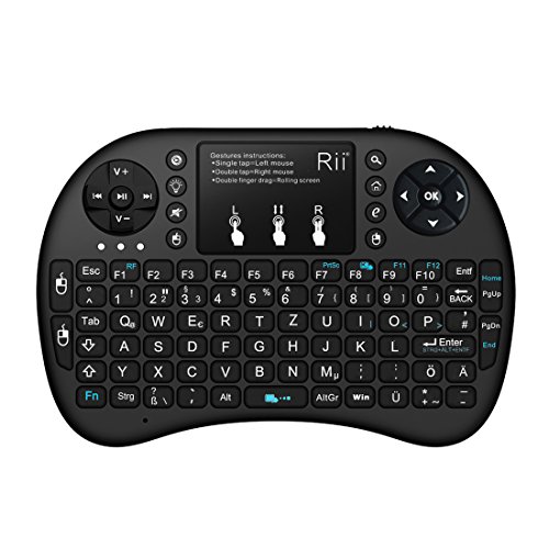Rii Mini i8+ Wireless (QWERTZ) - Mini Beleuchtete Tastatur mit Multi-Touch Maus-Pad für Smart TV, Mini PC, HTPC, Computer und Konsolenspiele von Rii