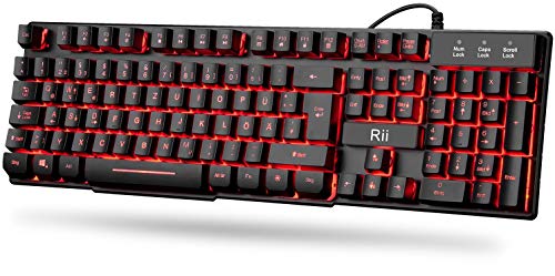 Rii RK100 - Einsteiger Gaming Tastatur mit farbiger Hintergrundbeleuchtung - angenehmer Tastenanschlag - schwarz - deutsches QWERTZ Layout - Windows und XBOX One Support Rii RK100 - Einsteiger Gaming Tastatur mit farbiger Hintergrundbeleuchtung - angenehmer Tastenanschlag - schwarz - deutsches QWERTZ Layout - Windows und XBOX One Support von Rii