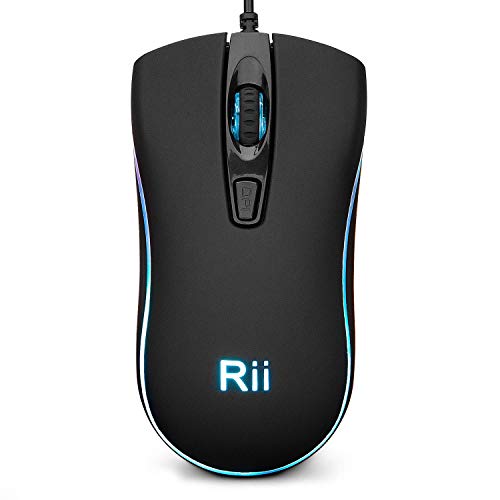 Rii RM105 Verkabelte Maus, RGB-LED-Hintergrundbeleuchtung, mehrfarbig, 4 einstellbare Empfindlichkeitsstufen (PPP), ergonomischer Komfortgriff, optischer Sensor, Maus mit USB-Kabel für PC von Rii