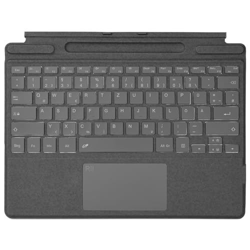Rii Surface Tastatur für Microsoft Surface Pro 9/Pro 8/Pro X, Bluetooth 5.2 Tastatur mit Touchpad und 7-Farbiger Hintergrundbeleuchtung - Grau （QWERTZ, Deutsches Layout） von Rii