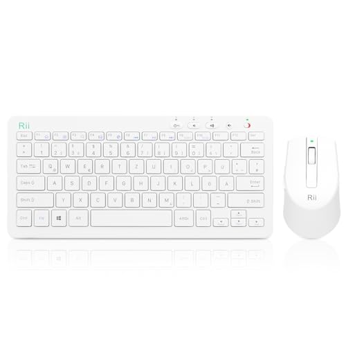 Rii Tastatur Maus Set Kabellos, 2.4G Kabellose Kompakte Tastatur mit Funkmaus für Laptop, PC und Smart TV, Deutsches QWERTZ Layout, Weiß von Rii