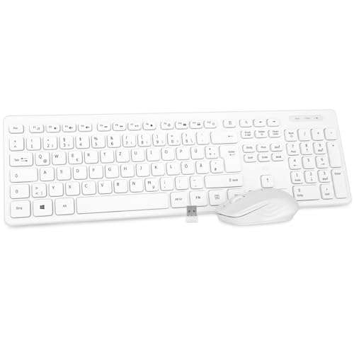 Rii Tastatur Maus Set kabellos, Funktastatur mit Maus, Wireless Keyboard and Mouse, Für PC/Laptop/Windows/Smart TV, Deutsches Layout - Weiß von Rii