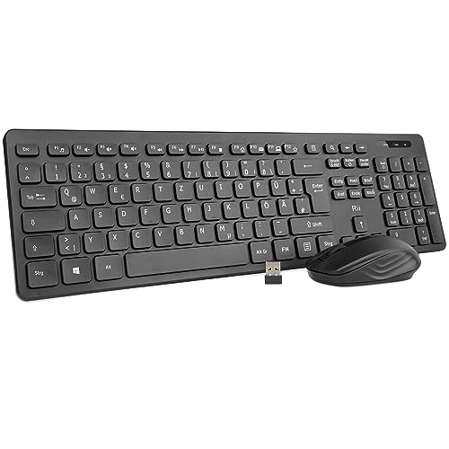 Rii Tastatur Maus Set kabellos, Funktastatur mit Maus, Wireless Keyboard and Mouse, Für PC/Laptop/Windows/Smart TV, Deutsches Layout - schwarz von Rii