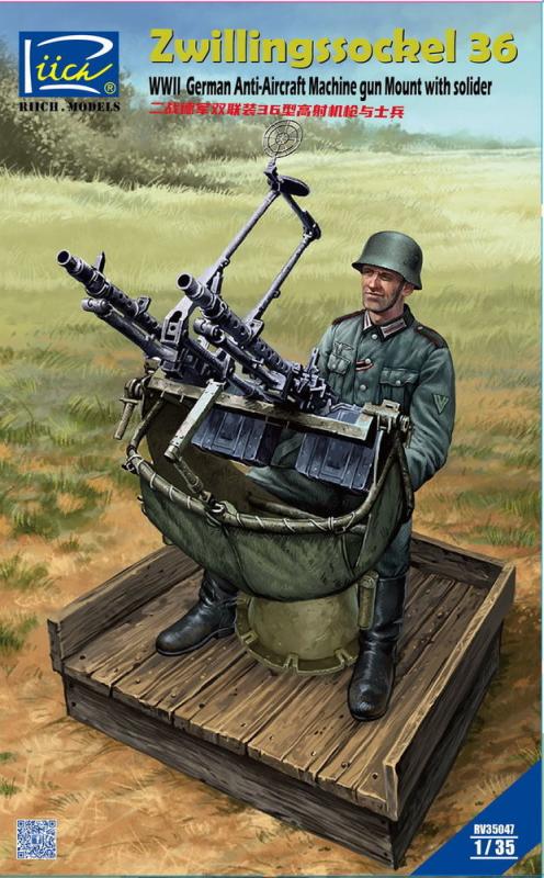 WWII German Zwillingssockel 36 Anti-Aircraft MG Mount w.Solider WWII German Zwillingssockel 36 Anti-Aircraft MG Mount w.Solider von Riich Models