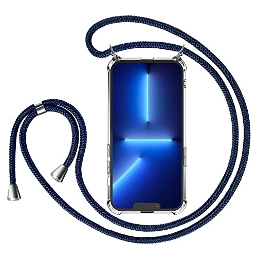 Riisoyu Handykette Kompatibel mit iPhone 13 Pro Hülle mit Band - 6,1 Zoll, Smartphone Necklace Handyhülle mit Kordel Umhängenband, Stoßfest Silikon Schutzhülle mit Kette zum umhängen in Blau von Riisoyu