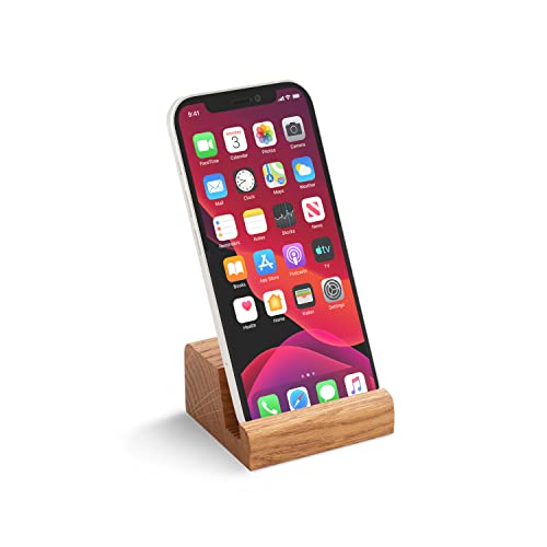 Rikmani Handy Halterung Handyständer iPhone Halter Holz Standhalter Universal Smartphone Halter Ständer - Tisch Stand Dock in Eiche-Holz Massivholz (Handy Eiche Hell) von Rikmani