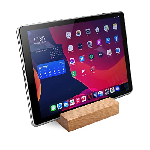 Rikmani Tablet Ständer aus Holz iPad Ständer, Tablet Halterung iPad Holz, Tablettenständer Schreibtischzubehör aus Massivholz Eiche von Rikmani