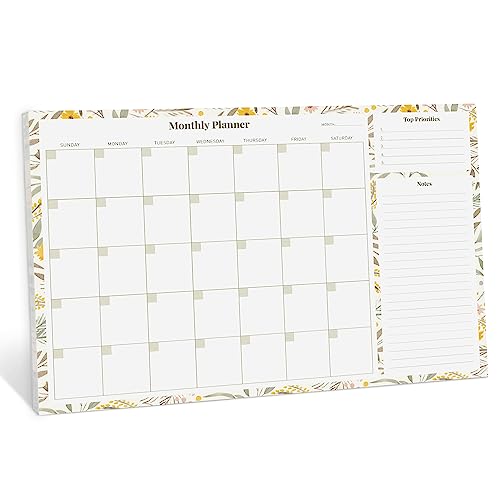 Rileys Monatsplaner - 52 Blatt - 42 x 29 cm - Undatiert - Monatskalender für perfekte Übersicht - Geeignet für Familien, Berufstätige, Studenten, Kinder (Blumiges Gelb) von Rileys & Co
