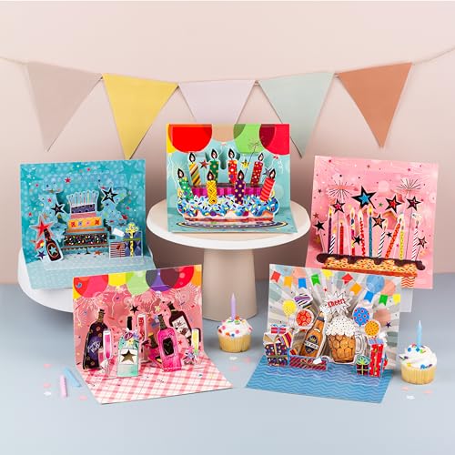 Rileys Pop Up Karten - Pop Up Geburtstagskarten für Frauen und Männer - 3D Geburtstagskarten - Pop Up Karten Geburtstag - Set mit 5 Popup Karten - Happy Birthday Karten für Kinder Handillustriert von Rileys & Co