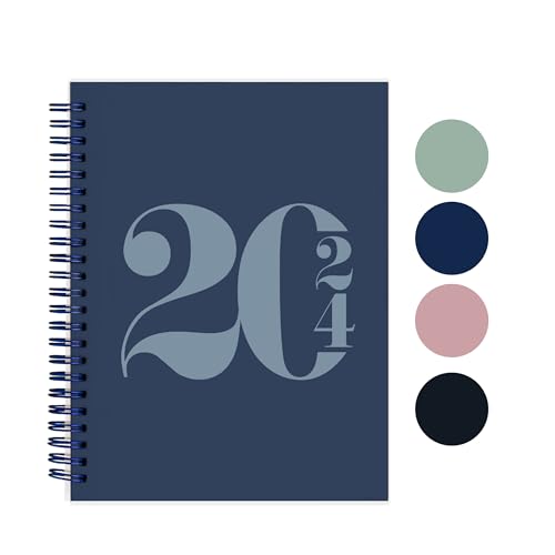 Rileys Wochenplaner 2024 - Typografischer Jahres- & Monatskalender, flexibler Einband, Notizseiten, Doppeldrahtbindung (20,3 x 15,2 cm, Blau) von Rileys & Co