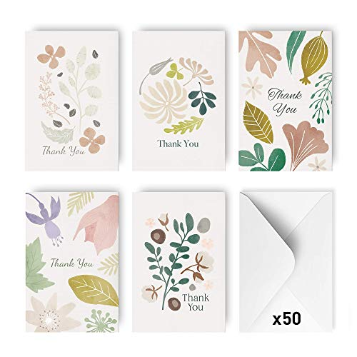 Rileys & Co Dankeskarten Blumensortiment, 50 Stück | 5 Designs, Umschläge inklusive, Hochzeiten, Brautpartys, Babypartys, Großpackung von Rileys & Co