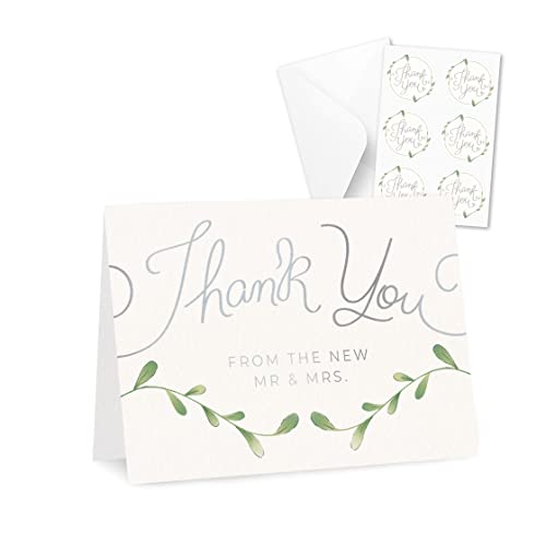 Rileys & Co Dankeskarten für Hochzeit mit Umschlag & Aufkleber - je 100 Stück - schönes Design - hochwertige Thank You Cards - Perfekt als Dankeschön Karte für die Hochzeit (Silber) von Rileys & Co