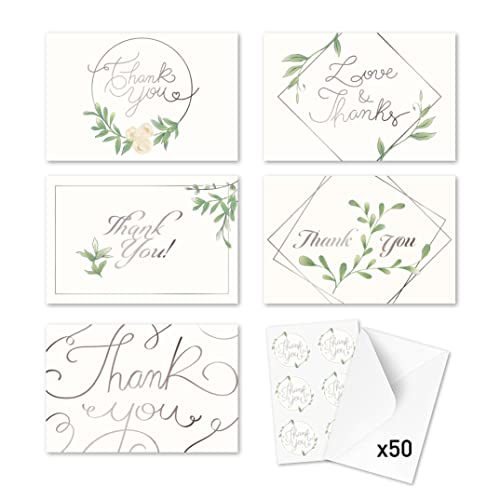 Rileys & Co Dankeskarten für Hochzeit mit Umschlag & Aufkleber - je 50 Stück - 5 verschiedene Designs - hochwertige Thank You Cards - Perfekte Dankeschön Karte für Hochzeit - 15,2 x 10,2cm (Silber) von Rileys & Co