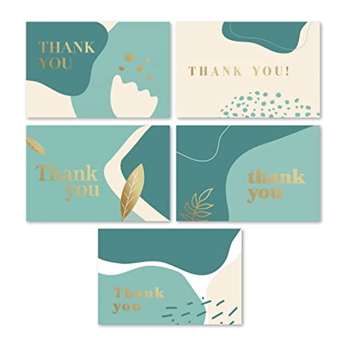 Rileys & Co Dankeskarten mit passenden Umschlägen | 50 Stück, Goldfolie - leere Grußkarten, für Hochzeit, Unternehmen, Geschenke, Abi, Babypartys, Beerdigungen (Salbeigrün) von Rileys & Co