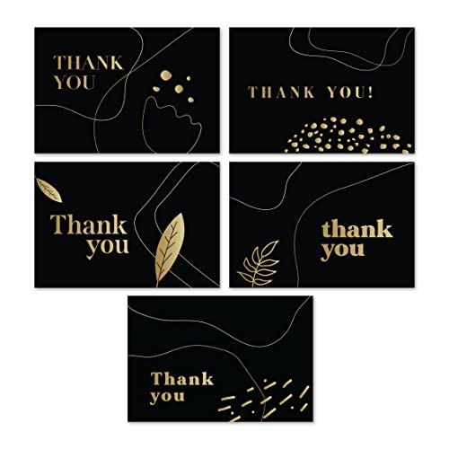 Rileys & Co Dankeskarten mit passenden Umschlägen | 50 Stück, Goldfolie - leere Grußkarten, für Hochzeit, Unternehmen, Geschenke, Abi, Babypartys, Beerdigungen (Schwarz) von Rileys & Co