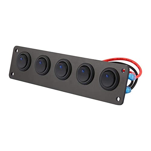 Riloer 5 Gang Kombinations-Schalter-Panel, 12V Marine Boat Car RV EIN/AUS Runde Armaturenbrett Wippe Kippschalter Panel Leistungsschalter Bedienfeld, mit blauem LED-Licht von Riloer