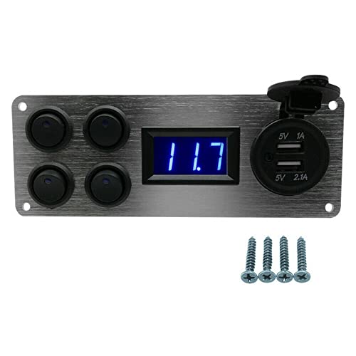 Riloer Kombinations-Schalter-Panel, 12V / 24V Dual-USB-Toggle-Wippe, Refit-Schalter-Panel mit Voltmeter-LED-Licht, für Marine-Boot-Auto-RV-Camper-Motorrad von Riloer