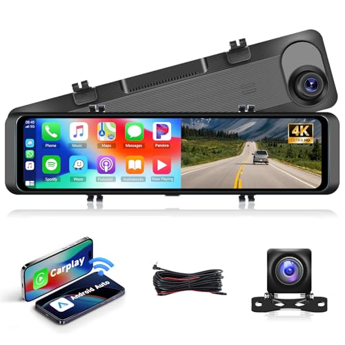 Rimoody 4K Spiegel Dashcam mit Wireless Carplay Android Auto, 11.26 Zoll IPS Touchscreen Dashcam mit 1080P Rückfahrkamera, Bluetooth/FM Sender/HDR/ADAS/G-Sensor/Loop-Aufnahme/Einparkhilfe/Parkmonitor von Rimoody