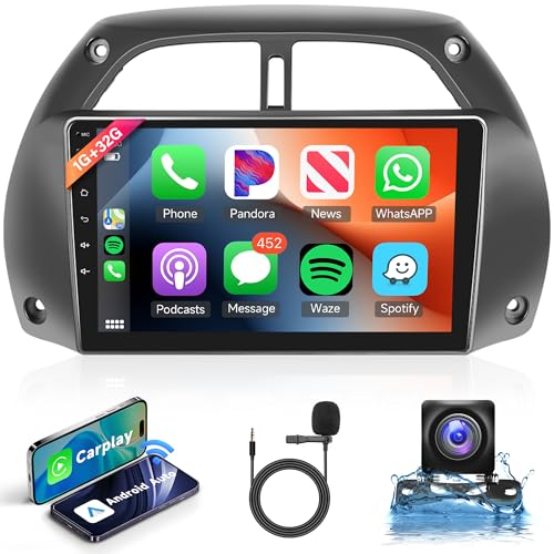 1G+32G Android Autoradio 2 Din für Toyota RAV4 2001-2006 mit Wireless Apple Carplay Android Auto Navi GPS WiFi 9 Zoll Autoradio mit Mirror Link Bluetooth FM/RDS/DAB+/USB/OBD2/DVR/SWC + Rückfahrkamera von Rimoody