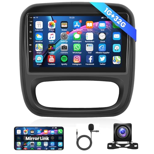 1G+32G Android Autoradio 2 Din für Opel Vivaro B/Renault Trafic/FIAT Talento/Nissan NV300 mit GPS Navi WiFi Bluetooth 9 Zoll Autoradio mit Mirror Link FM/RDS/DAB/OBD Lenkradsteuerung Rückfahrkamera von Rimoody