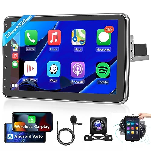 2G+32G Android 11.0 Autoradio 1 Din Wireless Apple Carplay Android Auto mit GPS Navi 10.1 Zoll Vertikal Drehbarer Touchscreen Autoradio mit WiFi Bluetooth FM/RDS USB/Hi-Fi/DAB+/SWC/OBD Rückfahrkamera von Rimoody