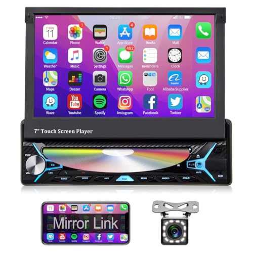 2G+32G Android Autoradio 1 Din mit CD DVD Navi GPS WiFi 7 Zoll Automatisch Ausfahrbares Touchscreen DVD Autoradio mit Bluetooth Mirror Link AM/FM/USB/AUX/EQ/DAB+/DVD/CD/SWC mit Rückfahrkamera Mikrofon von Rimoody