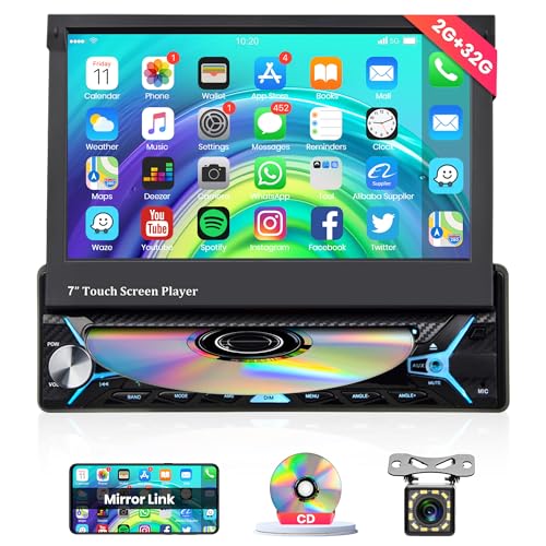 2G+32G Android Autoradio 1 Din mit Navi GPS DVD CD 7 Zoll Automatisch Ausfahrbares Touchscreen DVD Autoradio mit Bluetooth Mirror Link AM/FM Radio WiFi/USB/AUX/EQ/DAB Radio mit Rückfahrkamera Mikrofon von Rimoody