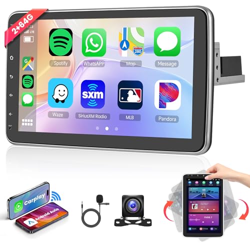 2G+32G Wireless Apple Carplay Android 11 Autoradio 1 Din mit Android Auto GPS Navi WiFi 10 Zoll Drehbarer Touchscreen Autoradio mit Bluetooth FM/RDS/USB/DAB+/OBD/DVR Lenkradsteuerung + Rückfahrkamera von Rimoody