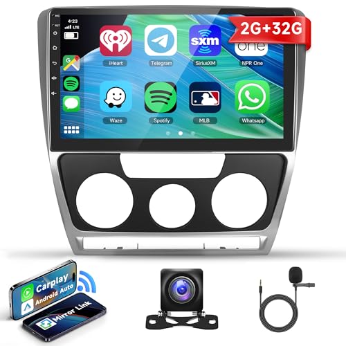 2G+32G Wireless Apple Carplay Android Autoradio für VW Skoda Octavia 2007-2014 mit Wireless Android Auto GPS Navi WiFi 10 Zoll Autoradio 2 Din mit Bluetooth Mirror Link FM/RDS/DAB/OBD Rückfahrkamera von Rimoody