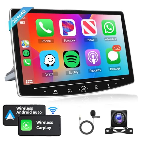 2G+64G Android Autoradio 1 Din mit Wireless Apple Carplay Android Auto GPS Navi WiFi ISO Kabel 10.1 Zoll Touchscreen Autoradio mit Bluetooth FM/RDS/DAB+/OBD/DVR/HiFi Lenkradsteuerung Rückfahrkamera von Rimoody