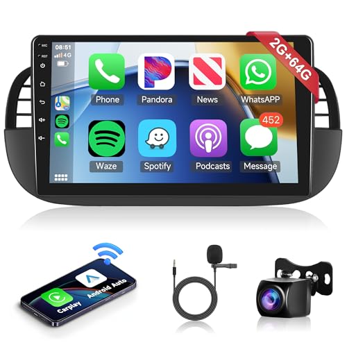 2G+64G Android Autoradio 2 Din für FIAT 500 mit Wireless Apple Carplay Android Auto GPS Navi WiFi von Rimoody