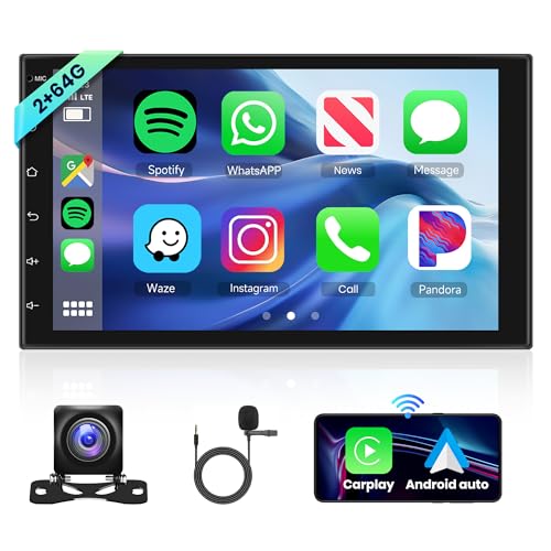 2G+64G Android Autoradio 2 Din mit Wireless Apple Carplay Android Auto GPS Navi WiFi 7 Zoll Touchscreen Autoradio mit Bluetooth FM/RDS/USB/DAB+/Hi-Fi/OBD/DVR Lenkradsteuerung + Rückfahrkamera Mikrofon von Rimoody