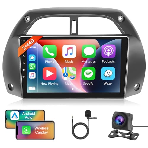 2G+64G Android Autoradio für Toyota RAV4 2001-2006 mit Wireless Carplay Android Auto Navi GPS 9 Zoll Touchscreen Autoradio 2 Din mit Mirror Link Bluetooth FM/RDS WiFi/USB/DAB+/OBD2/SWC Rückfahrkamera von Rimoody