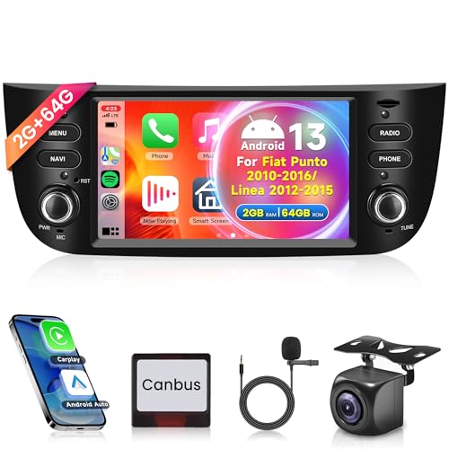 2G+64G Wireless Carplay Android 13 Autoradio 2 Din für FIAT Punto 2010-2016/Fiat Linea 2012-2015 6.2 Zoll Autoradio mit Android Auto Navi GPS WIFIMirror Link Bluetooth FM/RDS/DAB/EQ/SWC Rückfahrkamera von Rimoody