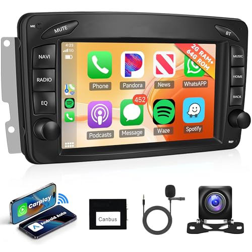 2G+64G Wireless Carplay Android 13 Autoradio für Mercedes Benz W168 W203 CLK C209/W209 SLK/W170 W463 Viano Vito Vaneo 7 Zoll Autoradio mit Android Auto Navi GPS WiFi Bluetooth FM/RDS Rückfahrkamera von Rimoody