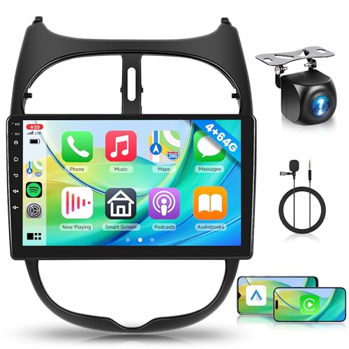 4+64G Android Autoradio für Peugeot 206 206CC 206SW 2000-2016 Citroen C2 2013-2018 9 Zoll Wireless Carplay Autoradio mit Android Auto Navi GPS Mirror Link Bluetooth FM/RDS/DAB/DVR/EQ Rückfahrkamera von Rimoody