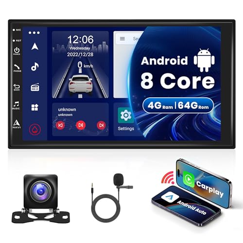 4G+64G 8 Core 4G Android Autoradio 2 Din mit Wireless Apple Carplay Android Auto GPS Navi WiFi 7 Zoll Autoradio mit Mirror Link Bluetooth FM/AM/RDS/DSP/EQ/DAB/USB/OBD Lenkradsteuerung Rückfahrkamera von Rimoody