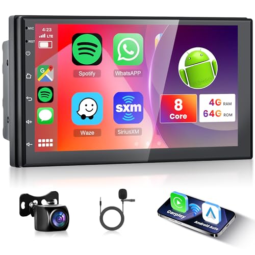 4G+64G 8 Core Android 13 Autoradio 2 Din mit Apple Carplay Android Auto GPS Navi WiFi 7 Zoll Touchscreen Autoradio mit Mirror Link Bluetooth FM/RDS USB/DAB/OBD/DVR/ISO Lenkradsteuerung Rückfahrkamera von Rimoody