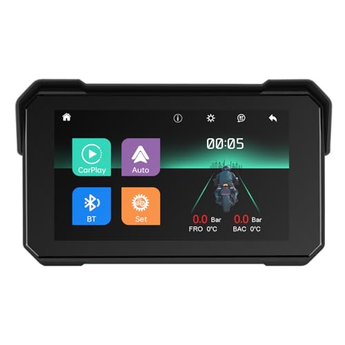 5 Zoll Toucuscreen Tragbares Carplay Display für Motorräder Rimoody Kabelloses Carplay Motorrad Android Auto, Autoradio für Motorräder mit Airplay/Android Cast/Bluetooth/Navigation/IP67 Wasserdichter von Rimoody