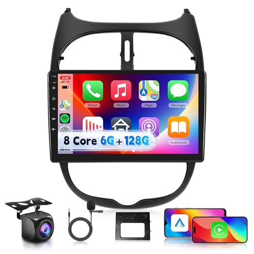 6G+128G 8 Core Wireless Carplay Android Autoradio 2 Din für Peugeot 206 206CC 206SW 2000-2016 Citroen C2 2002-2010 9 Zoll Autoradio mit Android Auto Navi GPS WiFi Bluetooth FM/RDS DSP Rückfahrkamera von Rimoody