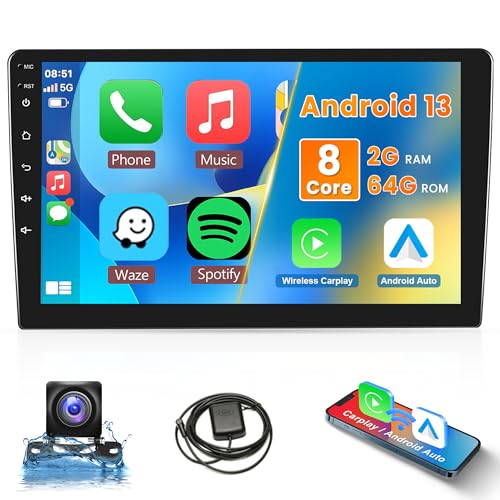 8 Core 2G+64G Android 13 Autoradio 2 Din mit Wireless Apple Carplay Android Auto GPS Navi WiFi 9 Zoll Autoradio mit Mirror Link Bluetooth FM/RDS/DAB+/DSP/EQ/OBD2/DVR Lenkradsteuerung Rückfahrkamera von Rimoody
