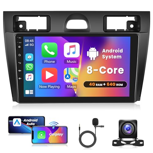 8 Core 4G+64G Android 13 Autoradio 2 Din für Ford Fiesta Mk5 2002-2008 mit Apple Carplay Android Auto GPS Navi WiFi 9 Zoll Autoradio mit Bluetooth Mirror Link FM/RDS/DAB+/OBD/DVR/SWC Rückfahrkamera von Rimoody