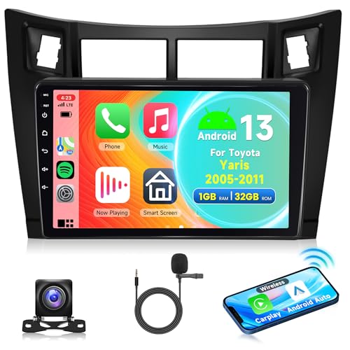 Android 11 Autoradio 2 Din für Toyota Yaris 2005-2011 mit Wireless Carplay Android Auto Navi GPS 9 Zoll Touchscreen Autoradio mit Bluetooth FM/RDS USB/DAB/HiFi Lenkradsteuerung Rückfahrkamera Mikrofon von Rimoody